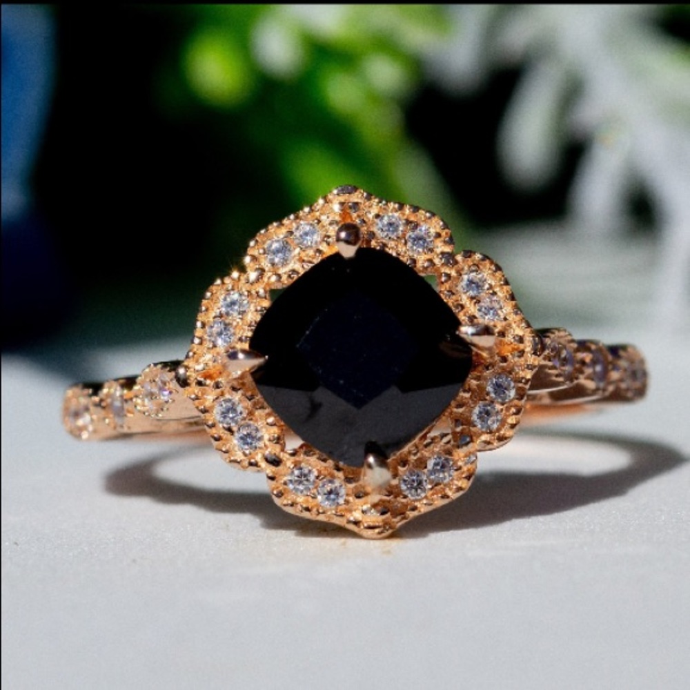 Cushion cut Black Diamond Engagement Ring